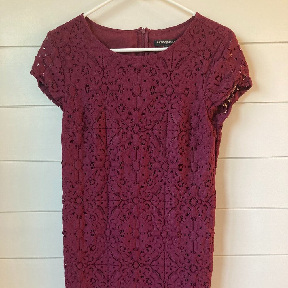 Banana Republic Burgundy Lace Mini Shift Dress